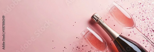 Elegant pink background featuring sparkling wine and raspberries for a festiv...