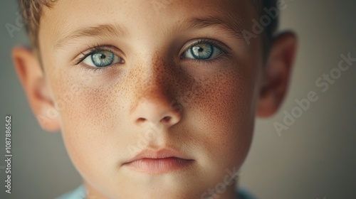 Close-up of a child's face with freckles, suitable for family or child-related projects