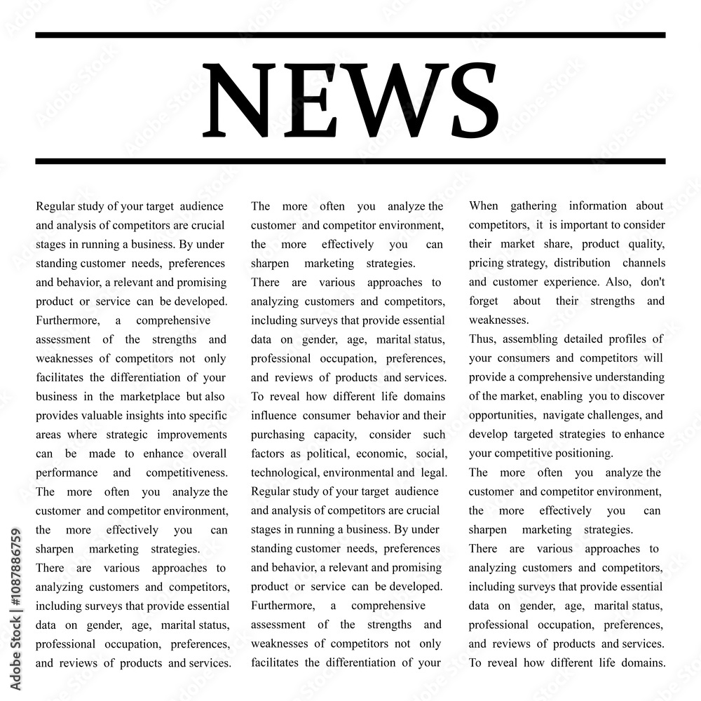 Obraz premium Newspaper article. Title News and text on white background