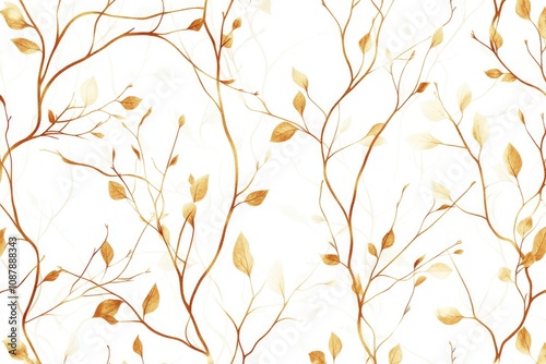 Pattern of leaves and branches on a white background