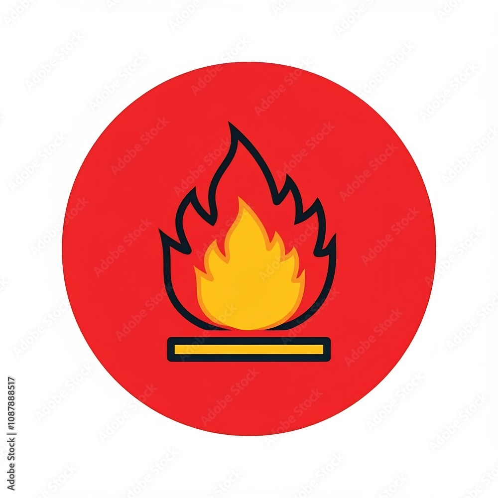 Danger flammable icon in red frame on white background, illustration