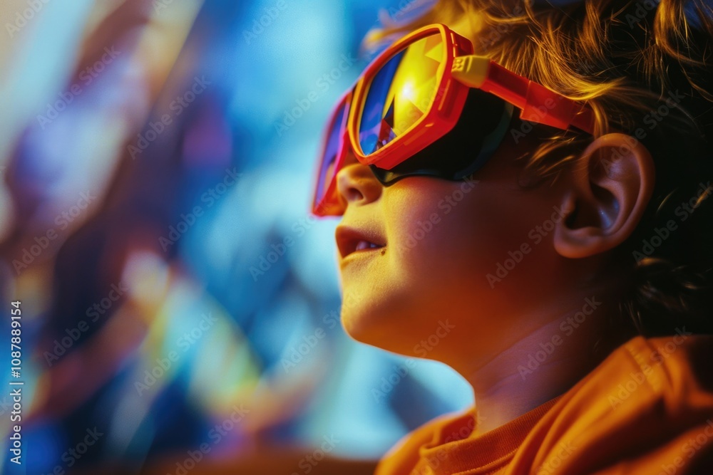 A young boy wearing goggles and a red shirt, suitable for use in educational or historical settings A young boy wearing goggles and a red shirt, suitable for use in educational or historical settings