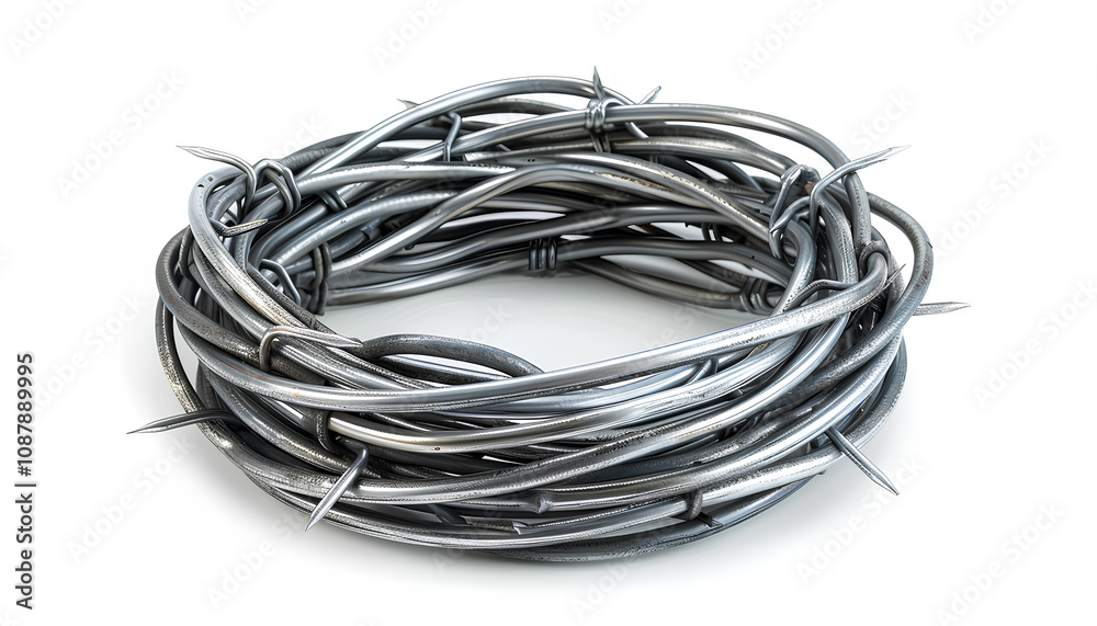 Coil of metal barbed wire isolated on white Coil of metal barbed wire isolated on white