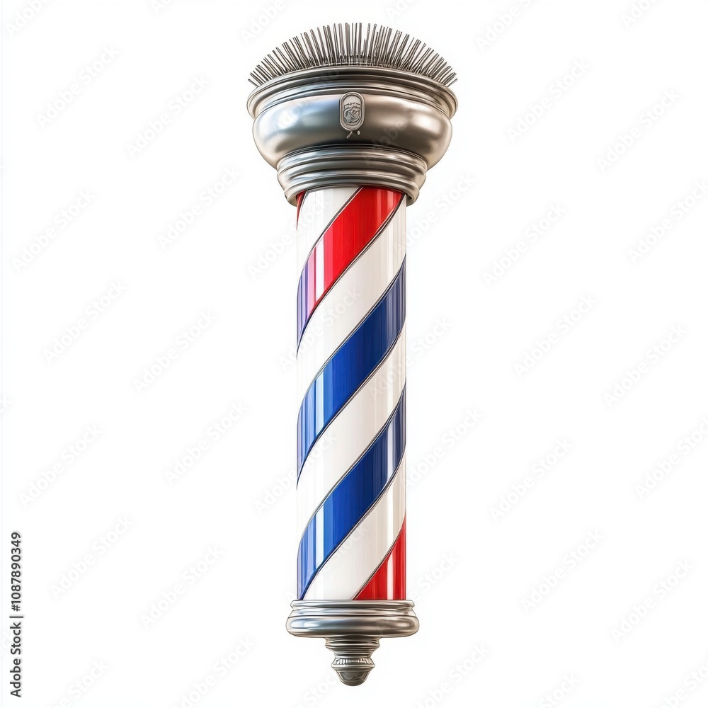 Classic barber pole featuring red, white, and blue stripes, symbolizing a traditional barbershop. Classic barber pole featuring red, white, and blue stripes, symbolizing a traditional barbershop.