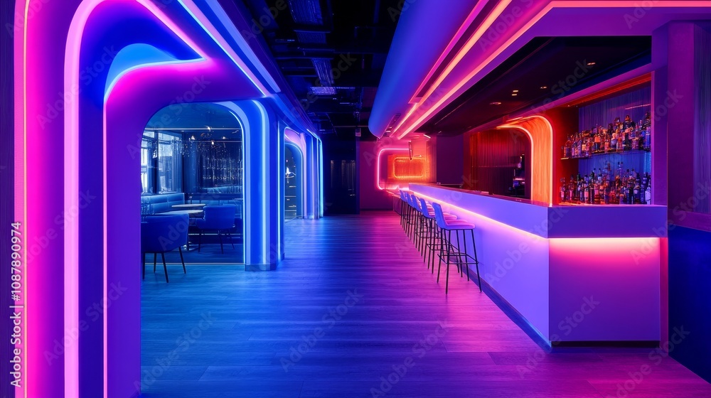 Modern corridor with vibrant neon lights futuristic and tech-inspired interior Modern corridor with vibrant neon lights futuristic and tech-inspired interior