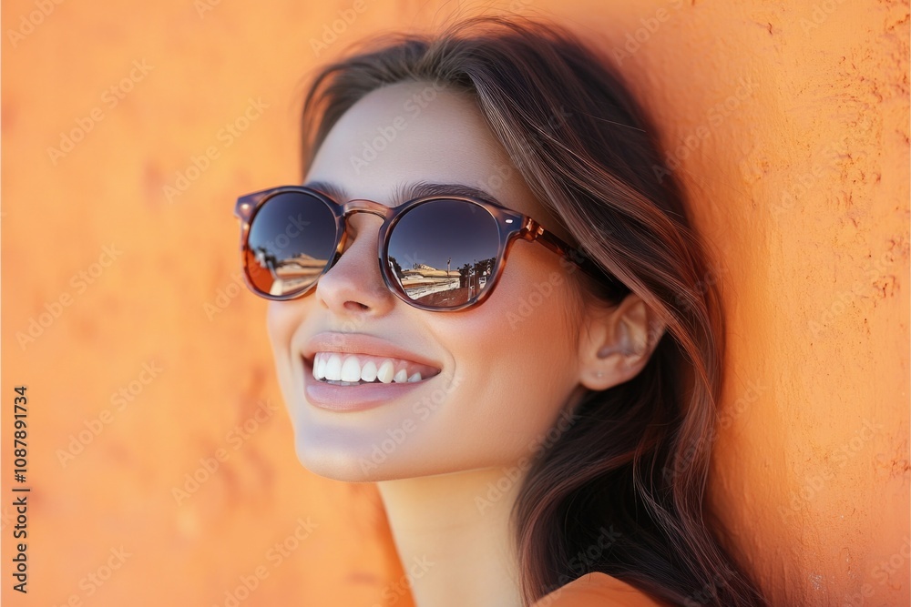 A woman wearing trendy sunglasses leans against a wall with a casual and relaxed attitude, perfect for use as a placeholder or addition to any editorial content A woman wearing trendy sunglasses leans against a wall with a casual and relaxed attitude, perfect for use as a placeholder or addition to any editorial content