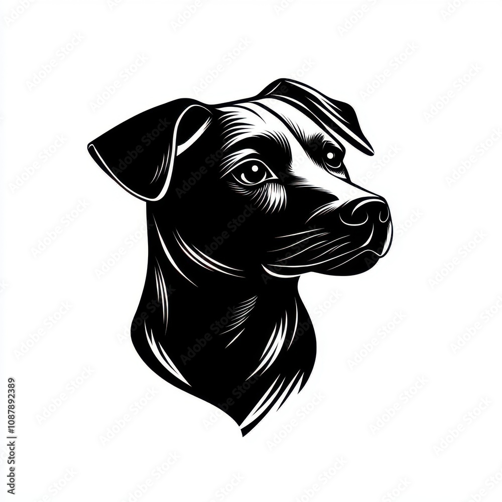 Fototapeta premium Stylized black and white illustration of a dog's head, showcasing its attentive expression and sleek features.