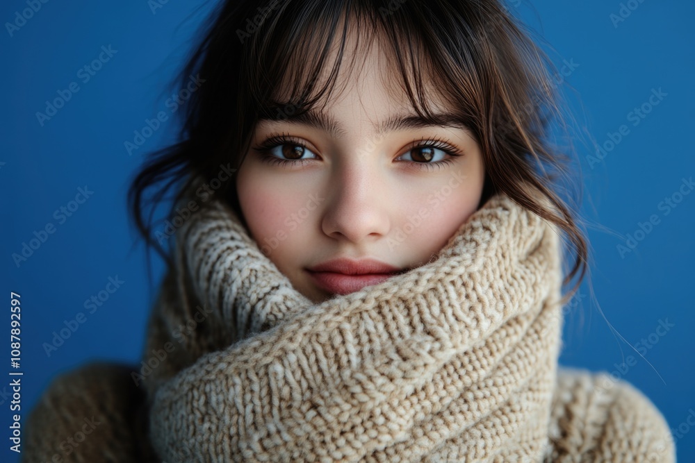 A person wearing a scarf around their neck A person wearing a scarf around their neck