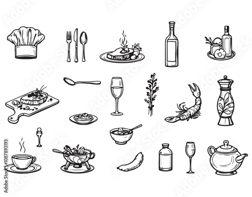 Elegant Gourmet Dining Outline Icon Collection – 25 Thin Line Editable SVG Designs for Culinary Themes