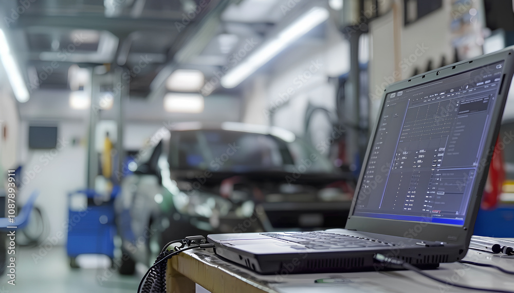 Laptop torque figures and horsepower is the engine of the vehicle for diagnostics and configuration. Diagnostic machines is ready for use with the car. Broken car in auto repair shop. Auto service Laptop torque figures and horsepower is the engine of the vehicle for diagnostics and configuration. Diagnostic machines is ready for use with the car. Broken car in auto repair shop. Auto service