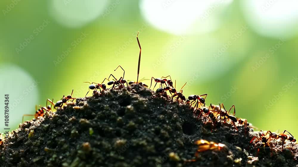 closeup spring insect defense wild nature outdoors wildlife ant mound ecosystem colony floor environment survival