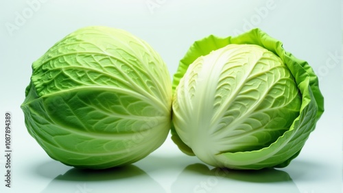 Freshly harvested green cabbages displayed with vibrant leaves in a stylish arrangement