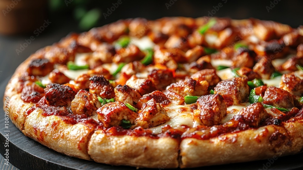 Delicious spicy chicken pizza. Delicious spicy chicken pizza.