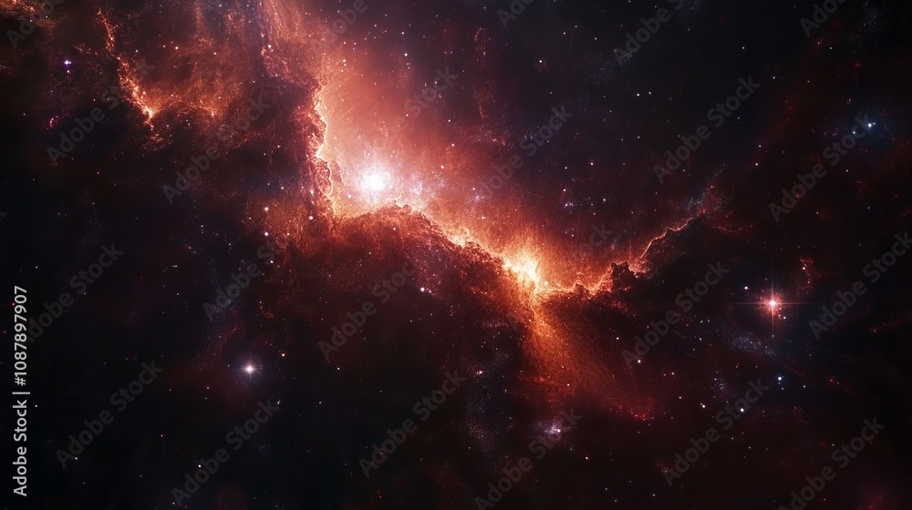 Fototapeta premium Red galaxy or nebula in space close up with space for text or captions