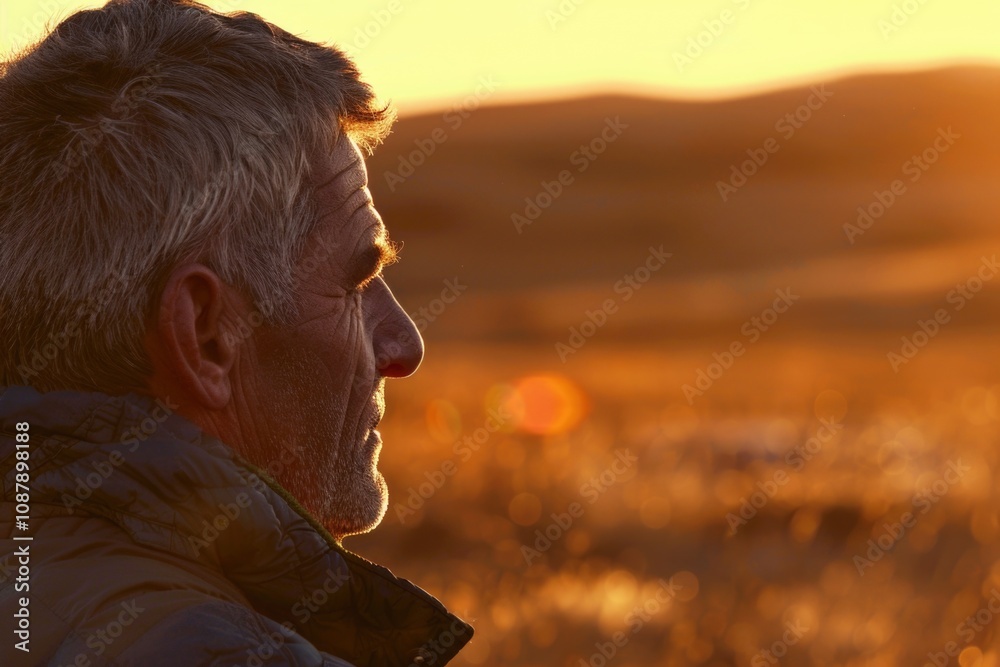 A person standing in a green field during sunset A person standing in a green field during sunset