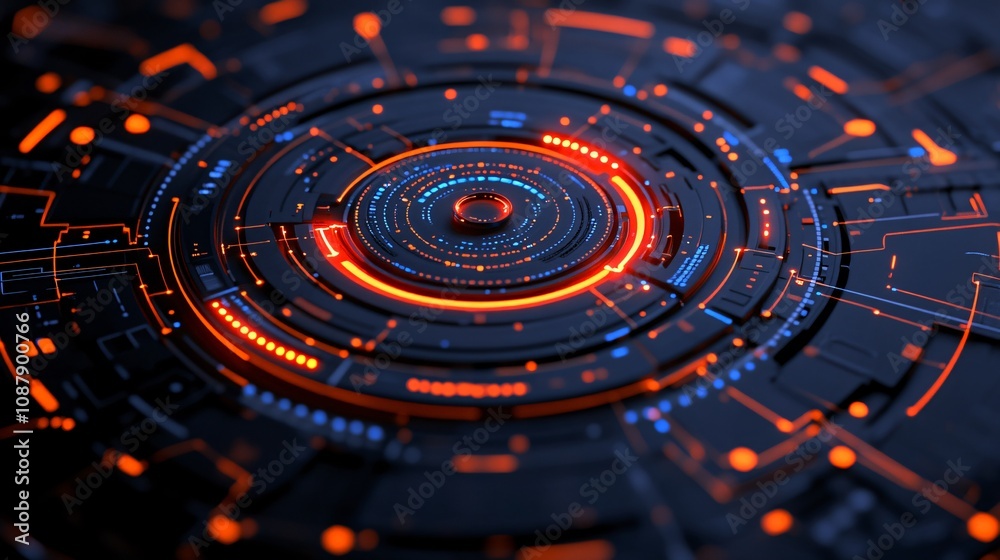 Futuristic Digital Circular HUD Interface Design in Neon Futuristic Digital Circular HUD Interface Design in Neon
