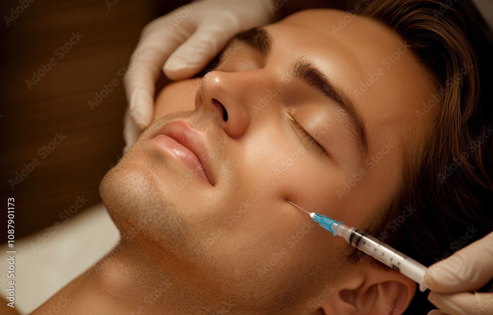 Man receiving cosmetic treatment in a relaxing spa setting Man receiving cosmetic treatment in a relaxing spa setting