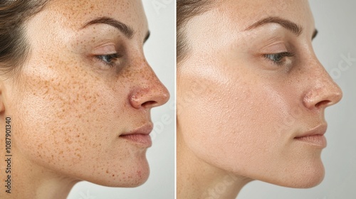 Before and after skin treatment showcasing improved complexion