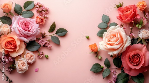 Floral arrangement on a pink background.