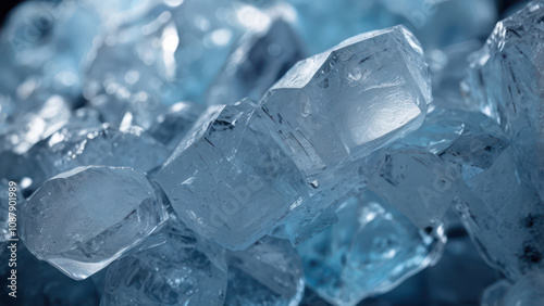 A detailed and high-resolution background of ice with visible cracks and bubbles. The ice should have a cool, blue tint, creating a frosty and wintery effect.