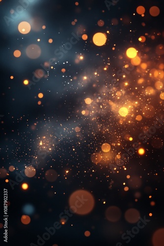 Golden bokeh lights creating a magical atmosphere on a dark bronze background, perfect for festive designs and celebrations