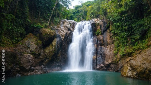 Majestic Waterfall in Lush Rainforest