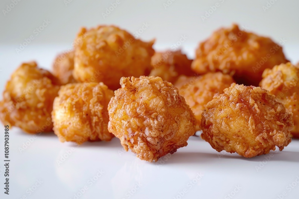 A selection of fried foods arranged on a white table, ideal for parties or gatherings A selection of fried foods arranged on a white table, ideal for parties or gatherings