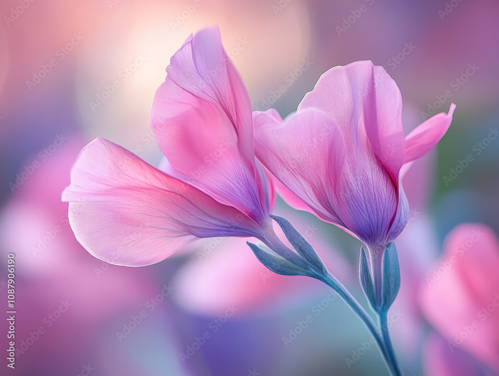 Fototapeta premium Delicate pastel flowers with soft petals in dreamy setting