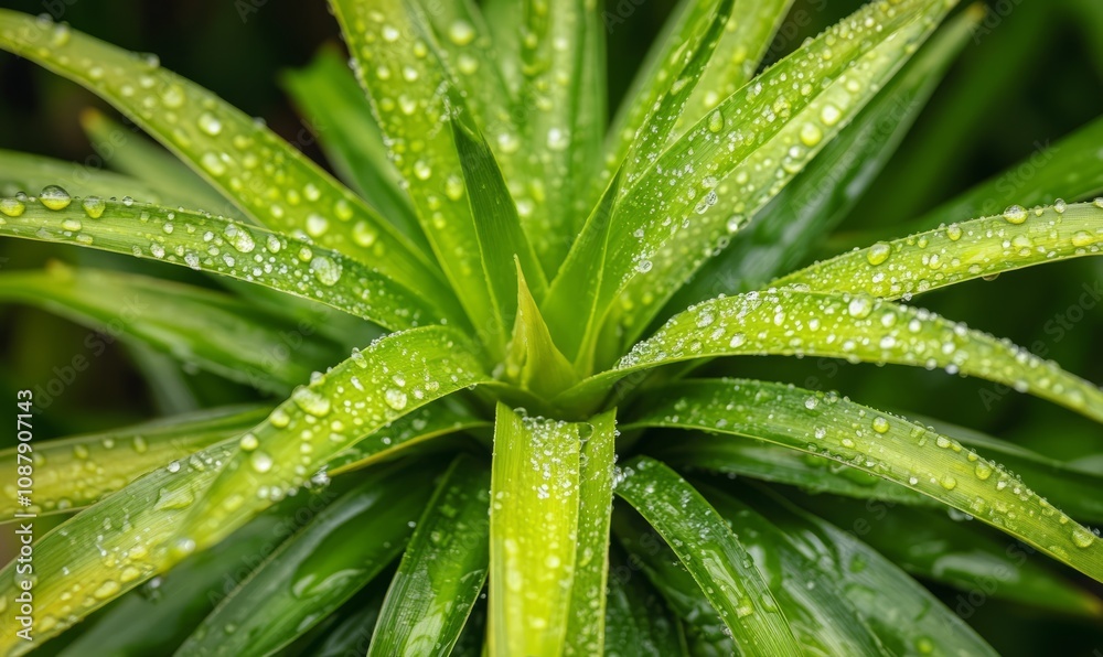Generate an image of a close-up of a plant with water droplets on its leaves Generate an image of a close-up of a plant with water droplets on its leaves