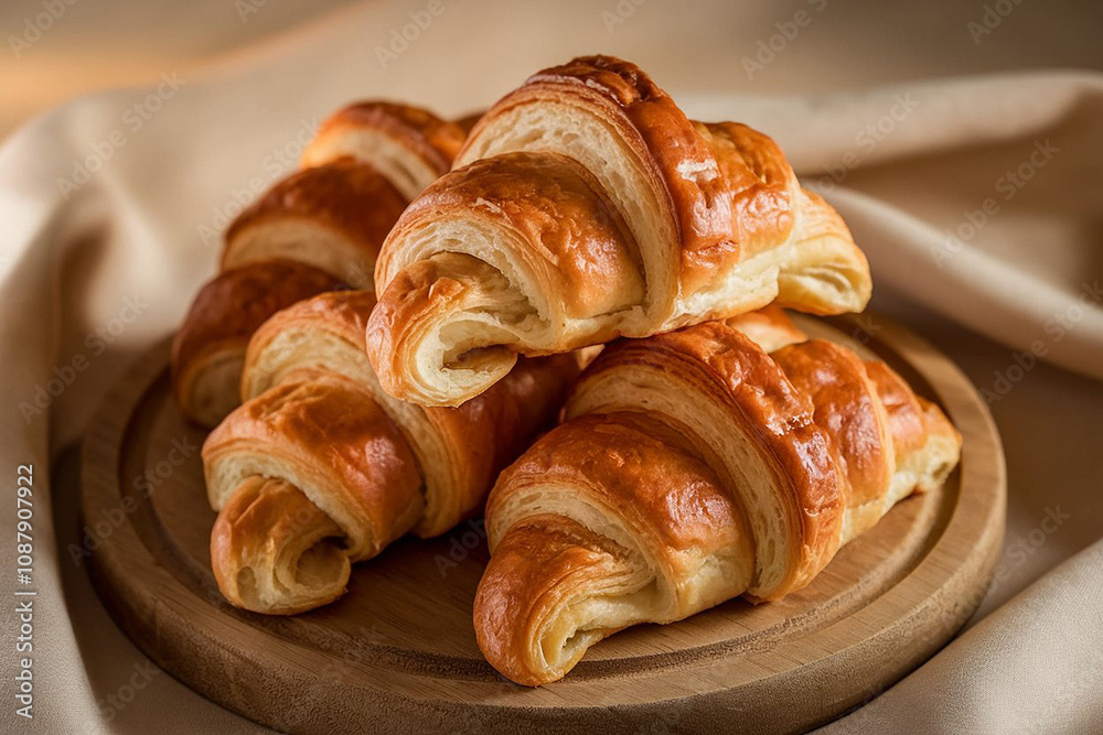 A stack of croissants with powdered sugar on top A stack of croissants with powdered sugar on top