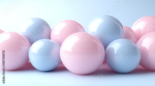 Glossy pink and blue spheres on a soft background.