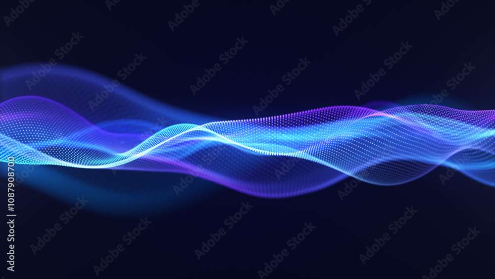 Abstract glowing neon cyber technology waves. Blue and purple gradient digital waves flow. Technology background, big data visualization, blockchain, engineering, and audio waveform. Abstract glowing neon cyber technology waves. Blue and purple gradient digital waves flow. Technology background, big data visualization, blockchain, engineering, and audio waveform.