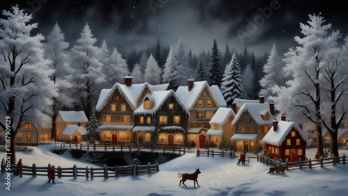 Wallpaper Mural 雪の聖夜の村の風景　AI画像　ジェネレーティブAI Torontodigital.ca