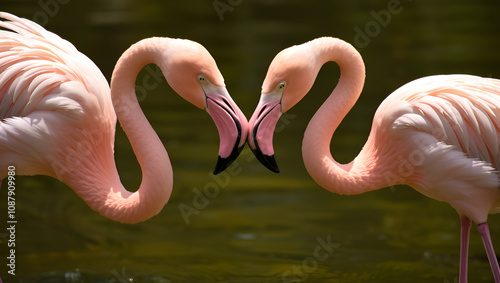 Flamingo's squabbling with their beaks open. photo