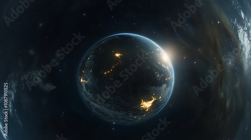 Fototapeta Naklejka Na Ścianę i Meble -  360 degree equirectangular projection of space with nebula and stars hdri environment map