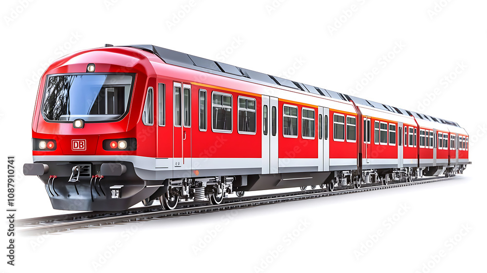 A city electric train composed of long train wagons is isolated on a white background, illustrating the structure and components of modern urban transit A city electric train composed of long train wagons is isolated on a white background, illustrating the structure and components of modern urban transit