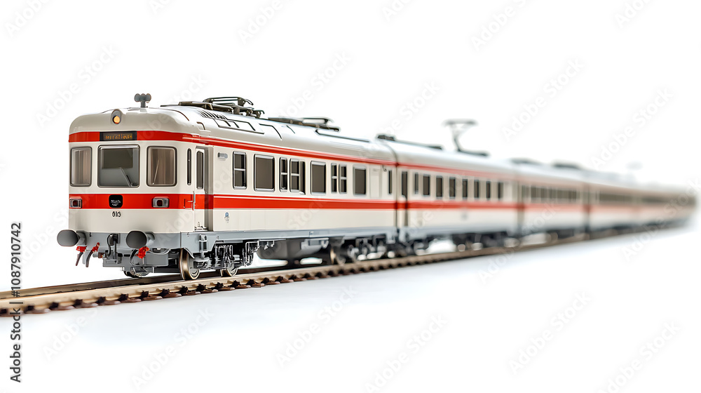 A city electric train composed of long train wagons is isolated on a white background, illustrating the structure and components of modern urban transit A city electric train composed of long train wagons is isolated on a white background, illustrating the structure and components of modern urban transit