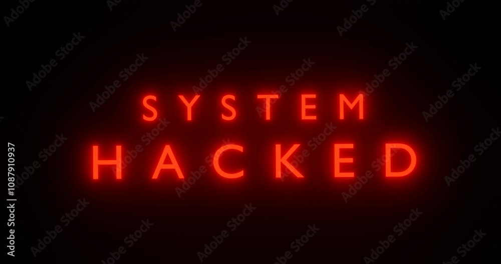 red alert for system hack detection, cyber security threat assessment, failure to defend attack concept, system security compromised, red neon sign