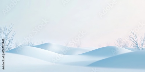Winter snow dunes in a soft pastel landscape under the pale morning sky