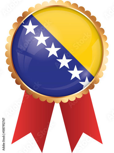 gold award ribbon banner with flag of Bosnia and Herzegovina