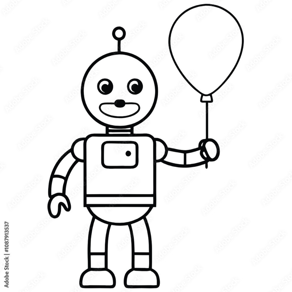 Fototapeta premium Robot character line art coloring page