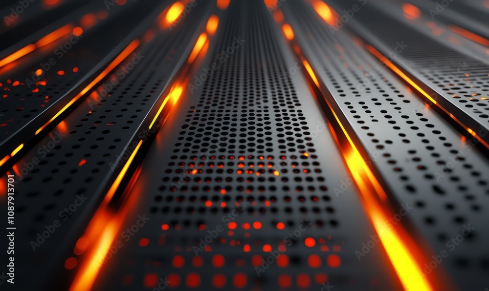 Black metallic texture, orange neon accents Black metallic texture, orange neon accents