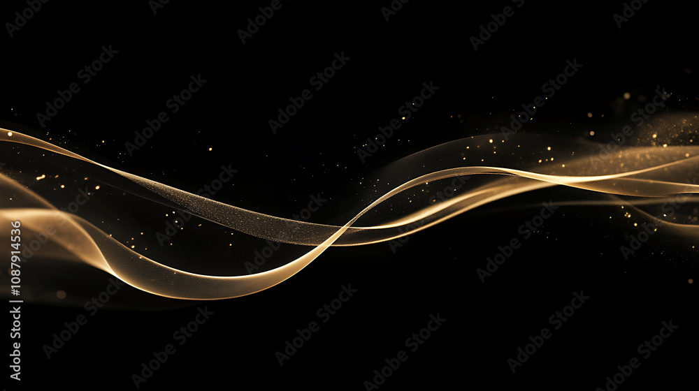 A black background with golden lines, elegant curves A black background with golden lines, elegant curves