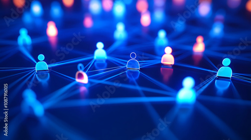 Blue glowing background with social network connections, online community and digital communication concept grid of connections in a dark blue color