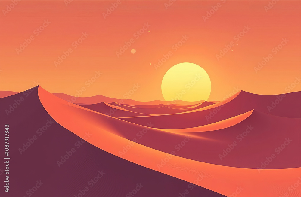 Sand dunes in sunlight, deserted desert red hills at sunset sky. AI Generative Sand dunes in sunlight, deserted desert red hills at sunset sky. AI Generative