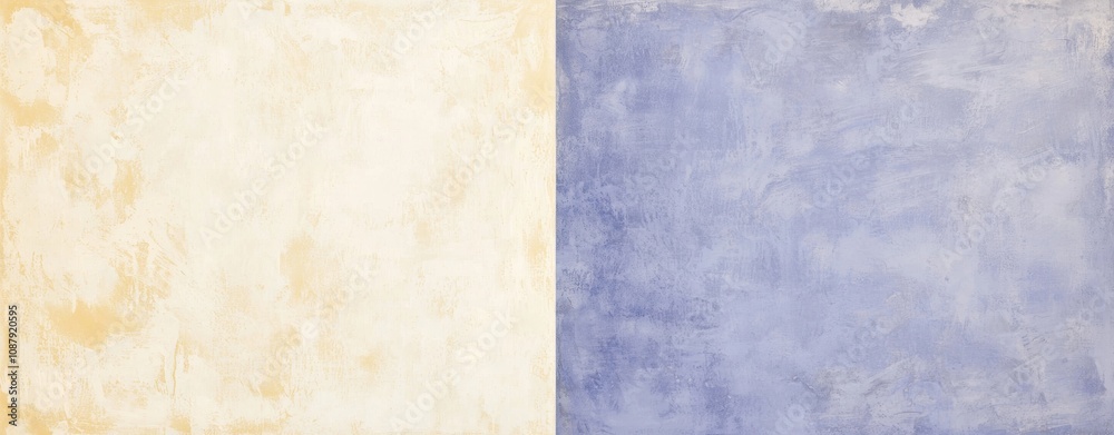 Concrete wall with beige and blue split, textured finish. Ideal backdrop for design