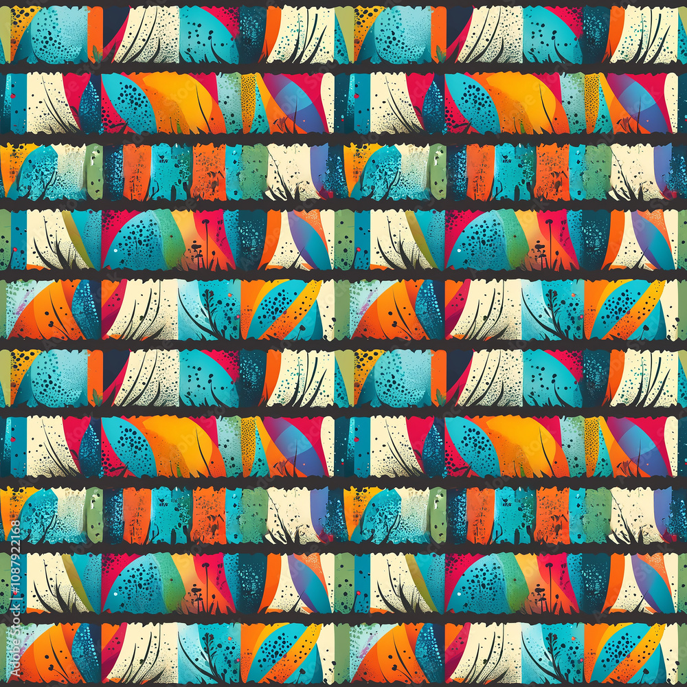 Vibrant abstract patterns full of color and energy in a lively artistic composition Vibrant abstract patterns full of color and energy in a lively artistic composition