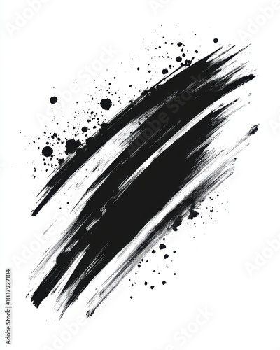 Expressive Black Brush Stroke against White Background - Artistic Chaos photo