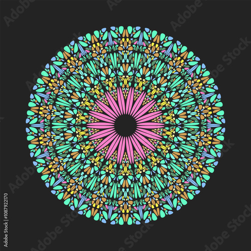Geometrical circular colorful stone ornament mandala - abstract ornamental vector graphic
