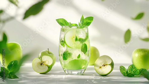 Refreshing green apple mojito with mint leaves